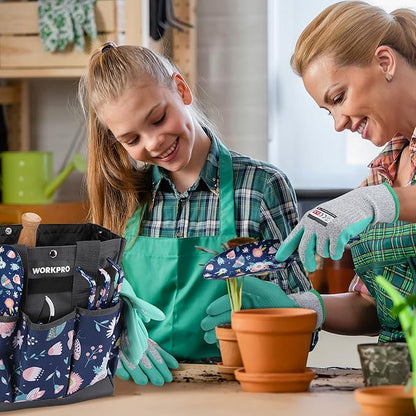 WORKPRO 5PCS Garden Tool Set, Aluminum Heavy Duty Gardening Tool Set with Garden Tool Bag, Outdoor Garden Hand Tools, Blue Insect and Flower