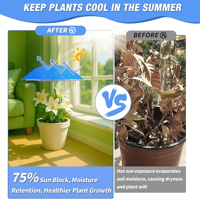 Plant Umbrellas for Outdoor Plants, 5 Pack Plant Shade Umbrella with Adjustable Angle & Height, Sun Protection Shade Cloth for Potted Plants, Flowers & Garden Beds, Patio Balcony Lawn