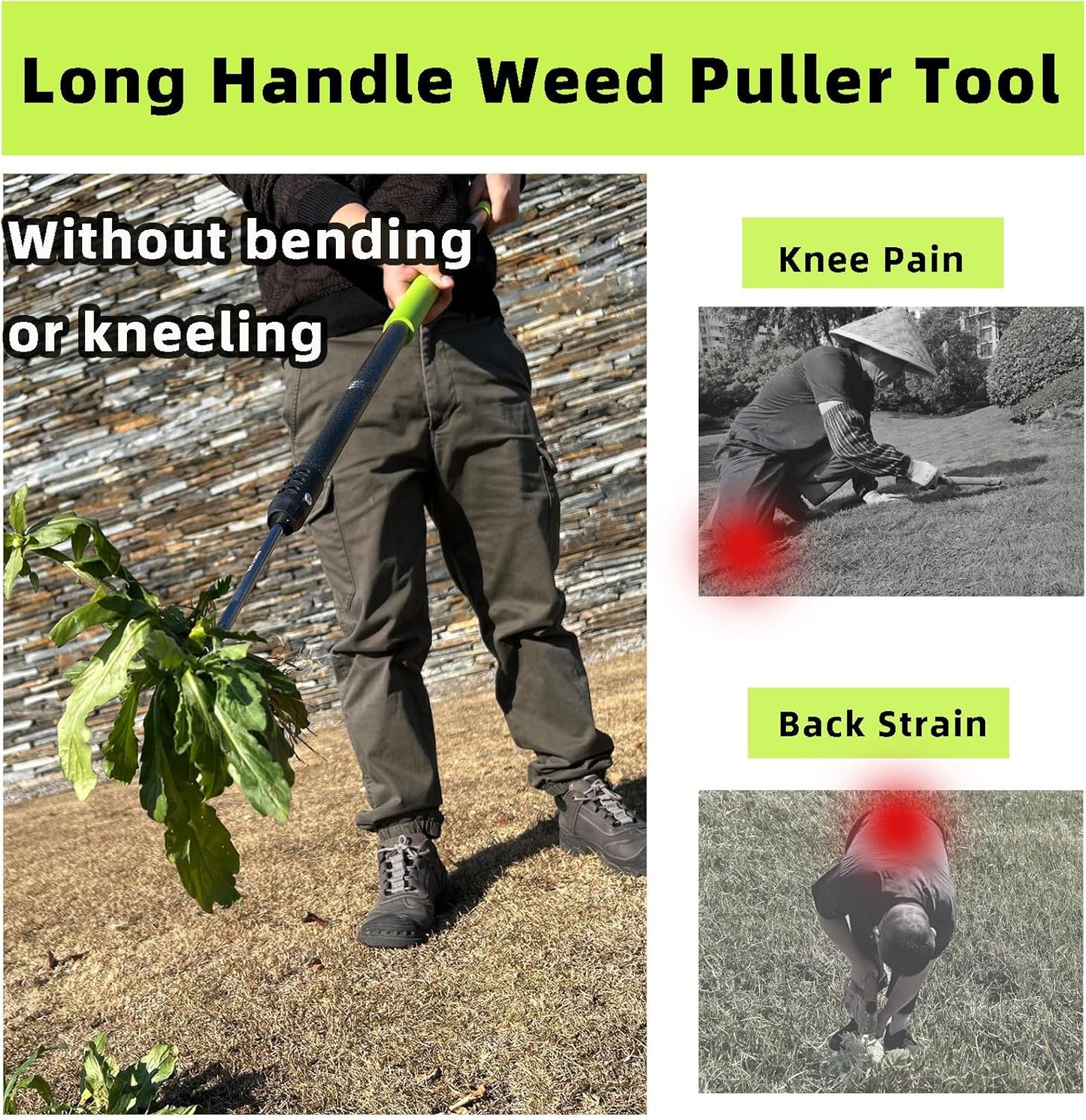 Weed Puller Tool, 48" Long Handle Weeder Puller Tool with Soft Foam Grip, Upgrade V-Shaped Forks Weed Remover Tool for Easy Weed Removal & Deeper Root Digging Gardening Hand Tools