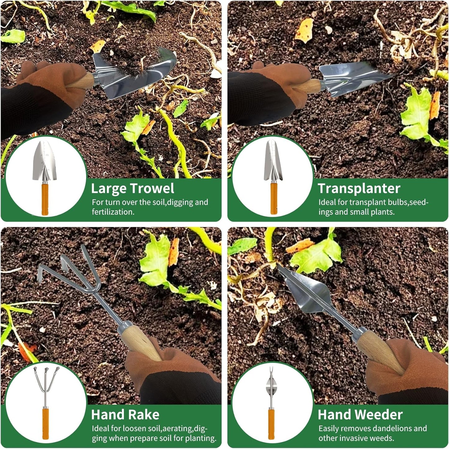 Gardening Tools 20-Piece Heavy Duty Garden Hand Tools Stainless Steel Ergonomic Rust-Proof Garden Tool Set - with Fashion and Durable Garden Tools Storage Bag - Ideal Gardening Gifts for Women