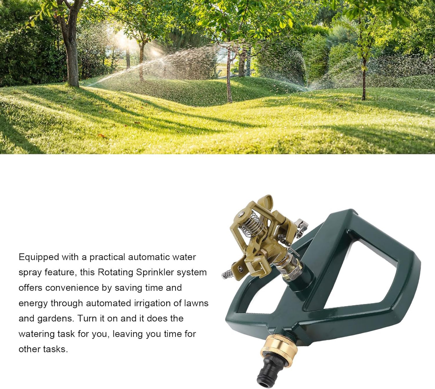 Sprinklers for Yard, 360 Degree Roating Automatic Lawn Sprinkler Heavy Duty Metal Pulsating Nozzle with Metal Base for Large Area Lawn Yard Garden (Yellow)