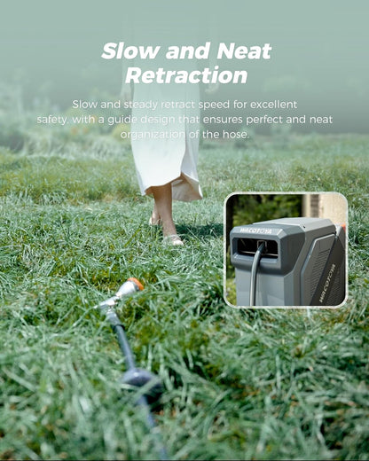 Retractable Garden Hose Reel 1/2 in x 100 ft Professional Metal Bracket & 9-Pattern Metal Nozzle UV Resistant Brass Fitting Heavy Duty Wall Mount Any Length Lock Slow Retraction 180° Swivel