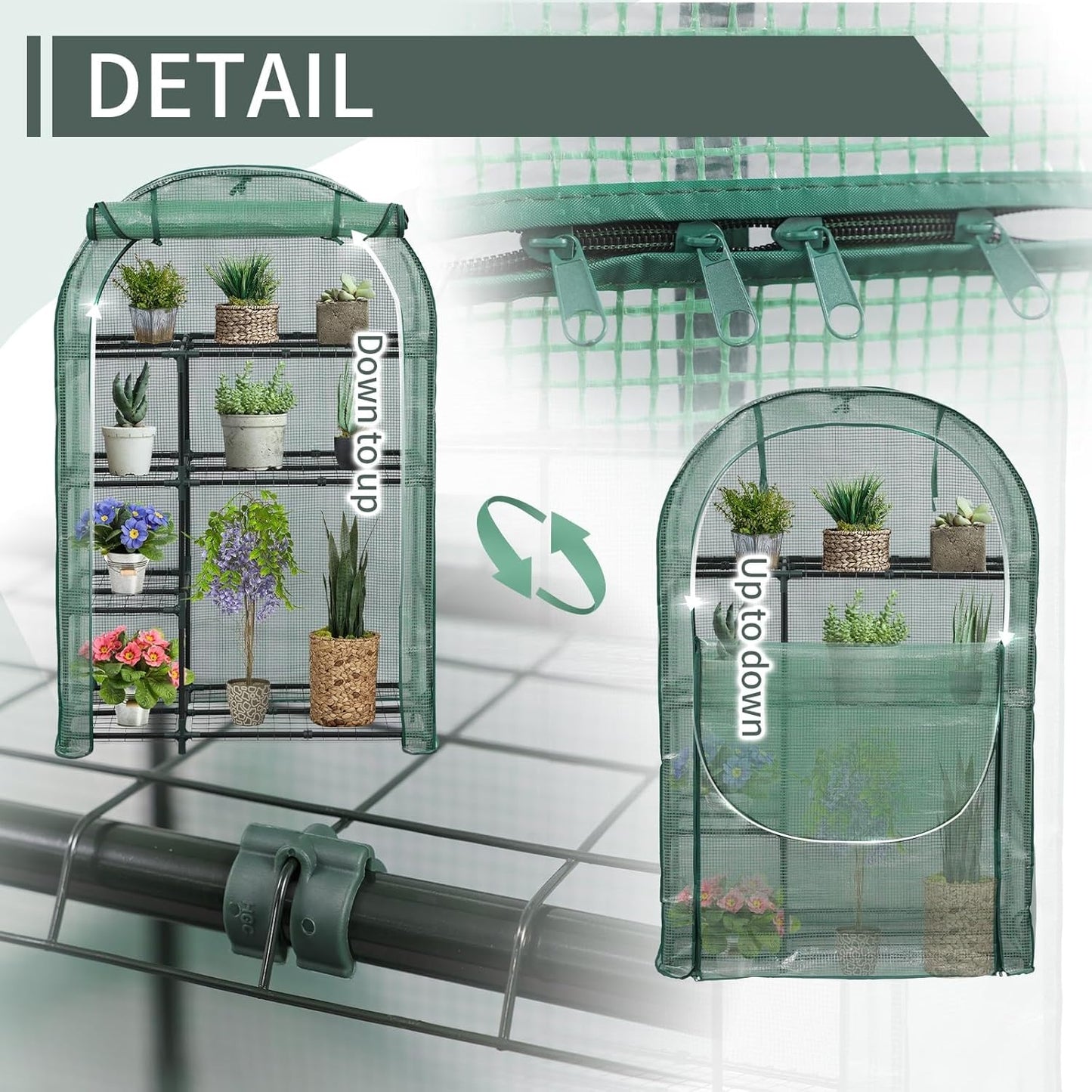 4-Tier Mini Greenhouse, 40 x 18 x 63 inch Steel Frame and PE Cover Plastic Plant Rack Stand Green House with Plant Repotting Mat for Indoor & Outdoor Use (Clear and Green)