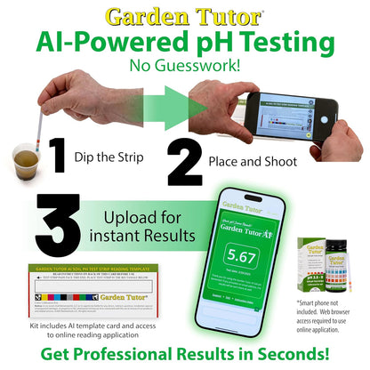 Garden Tutor Soil pH Test Kit – 100 Strips with AI-Powered Web Reader – Accurate Testing for Lawn, Garden & Compost – pH 3.5–9