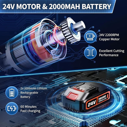 24V Cordless Grass Shears, 2200RPM 2-in-1 Handheld Electric Grass Cutter/Shrubbery Trimmers, Mini Shrub Trimmer Battery Operated Hedge Trimmer with 2Pcs 2.0Ah Batteries and Charger Included