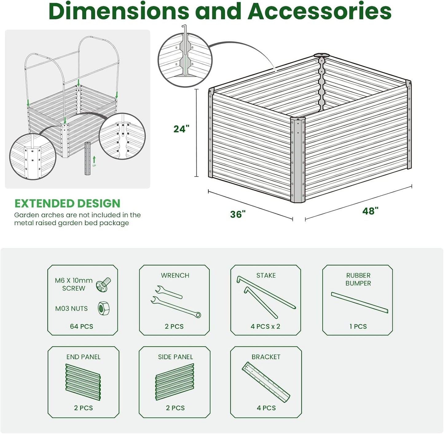 Galvanized Raised Garden Bed Box Outdoor 24" Tall Raised Garden Beds Outdoor Garden Planter Raised Beds for Gardening Outdoor Raised Metal Raised Garden Beds for Vegetables 48"X36"X24", Sage Green