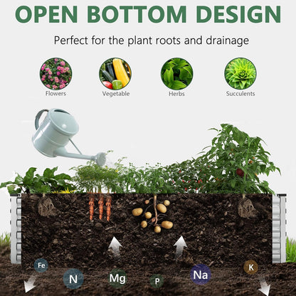 FOOWIN 2pcs 8x4x3ft Galvanized Raised Garden Bed, Planter Raised Garden Boxes Outdoor, Large Metal Raised Beds for Gardening, Garden Bed for Vegetables, Flowers, Herb, Silver