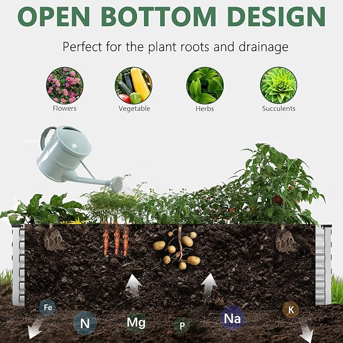 FOOWIN 2pcs 8x4x2ft Galvanized Raised Garden Bed, Planter Raised Garden Boxes Outdoor, Large Metal Raised Beds for Gardening, Garden Bed for Vegetables, Flowers, Herb,478 Gallon Capacity, Silver