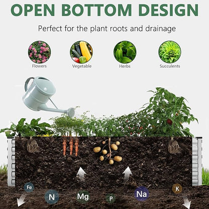 FOOWIN 2pcs 8x4x2ft Galvanized Raised Garden Bed, Planter Raised Garden Boxes Outdoor, Large Metal Raised Beds for Gardening, Garden Bed for Vegetables, Flowers, Herb,478 Gallon Capacity, Silver