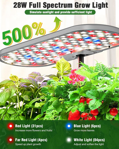 Hydroponics Growing System Kit, 16 Pods Indoor Garden with 28W Full Spectrum LED Grow Light, Auto Timer, 3 Smart Light Modes, 8L Large Herb Garden, Ideal Gardening Gift for Women, Men (Gray)