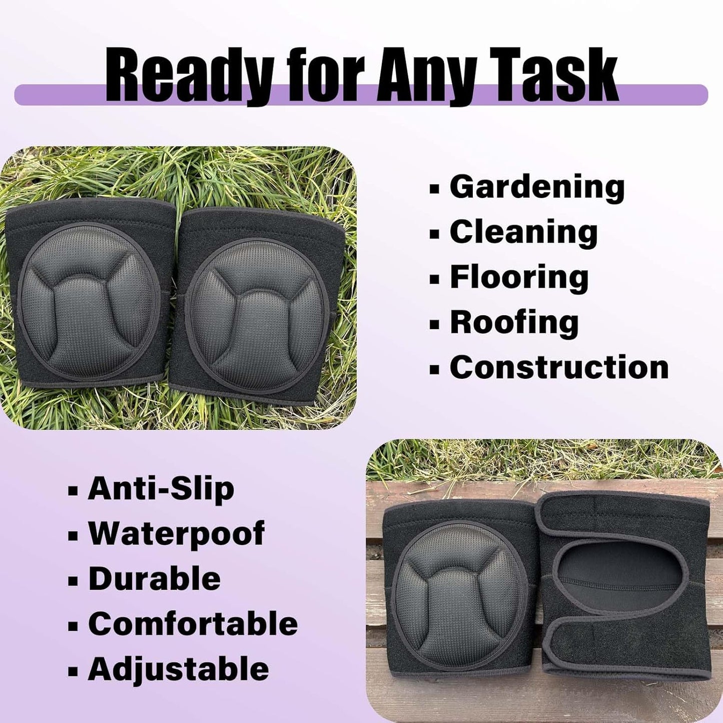 Soft Knee Pads with Memory Foam for Flooring Installers, Extra Thick Kneeling Pad for Men/Women Construction Work, Lightweight Waterproof Household Kneepads for Gardening Cleaning Roofing, Black M