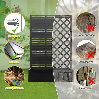 FENCY Metal Raised Garden Bed with Trellis, Metal Planter Box with Trellis, Garden Box for Climbing Plants Vegetable, 35" Lx16 Wx71 H Garden Bed with Drainage Holes(Black-Louvered)