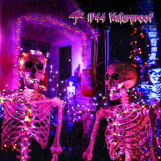 Brizled Outdoor Halloween Lights, 372 LED 17 Modes Orange & Purple Halloween Cluster Lights with Timer, 19.6FT Waterproof Spooky Light Plug in, Orange Purple Light Black Wire for Indoor Outdoor Decor