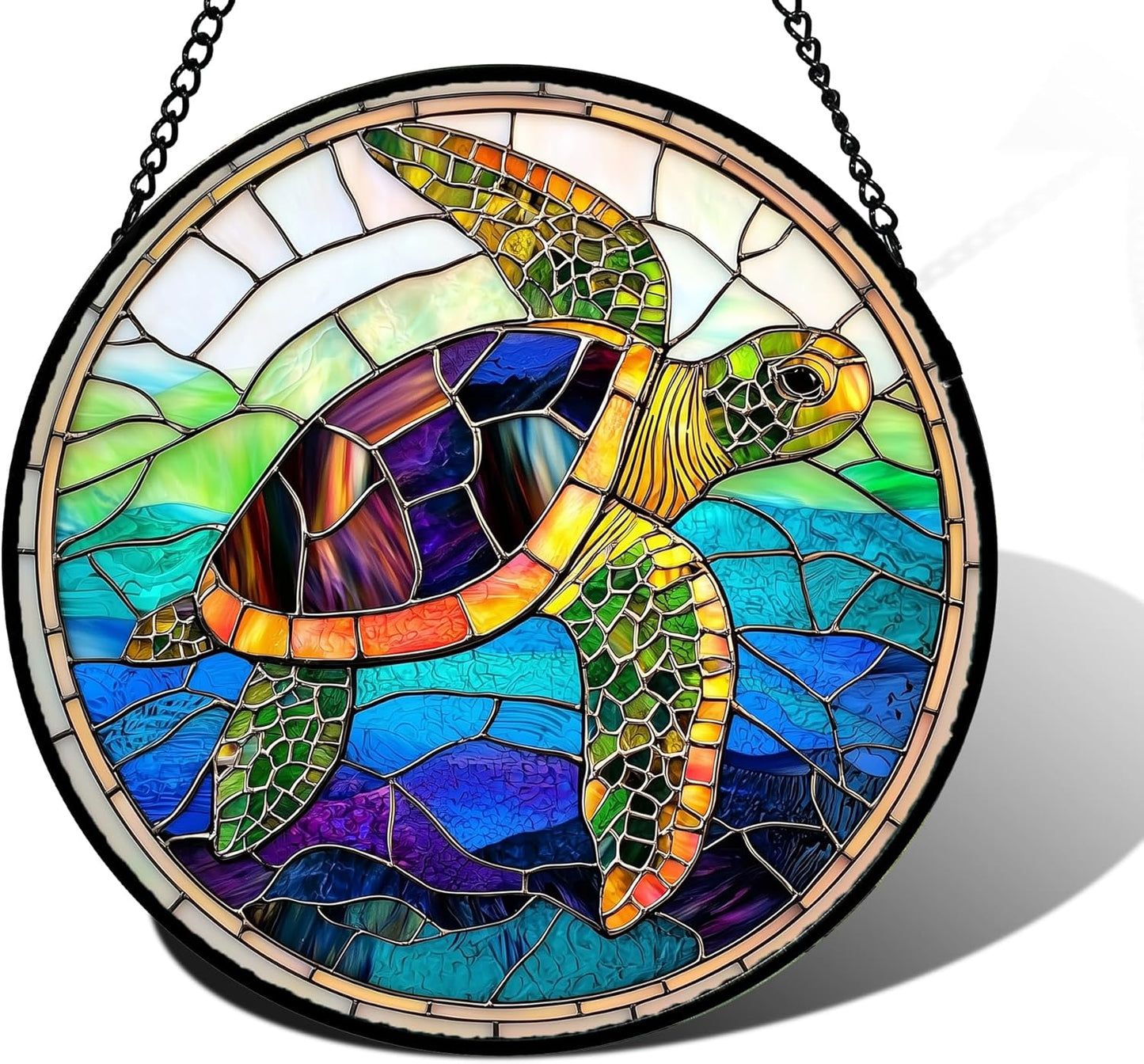Stained Glass Window Hanging, Colored Turtle Ocean Suncatcher Diamond Glass Panel Hangings Marine Life Sun Catchers Decor for Birthday for Women, Men, Wife, Aunt, Mom 9.8 in