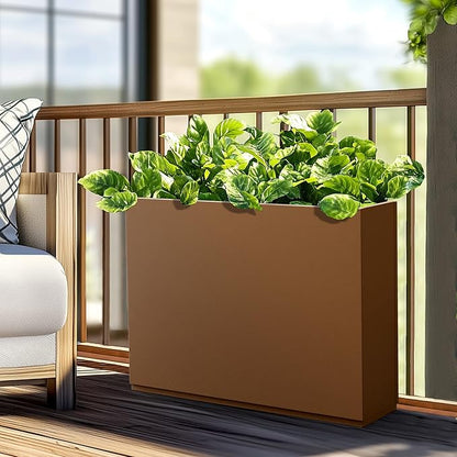 Large Rectangle Planter Metal Brown Planter Box with a Drainage Hole and a Removable Divider Indoor Outdoor Porch Pots for Tall Plants, Trees, Flowers 35.43" x 9.06" x 25.59" Brown