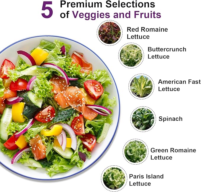 Salad Greens Seed Pod Kit for AeroGarden, idoo with Red and Green Leaf, Romaine and American Fast/Buttercrunch/Paris Island Lettuce, Spinach - Hydroponics Supplies for Most Brand (7-pod)