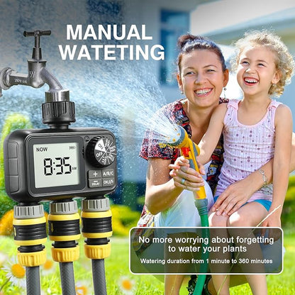 Sprinkler Timer,3 Outlets Programmable Water Timer with Brass Inlet for Garden Hose,Outdoor with Rain Delay/Manual/Automatic Watering System,Digital Irrigation Timers for Yard,Lawn