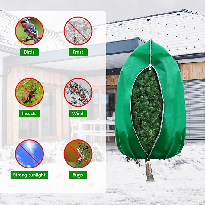 Plant Covers Freeze Protection – 4 Pack 71"x48" Extra Large Frost Blankets for Outdoor Plants, 2.8oz/yd² Heavy-Duty Tree Covers with Zipper & Drawstring – Reusable Winter Plant Freeze Cloth
