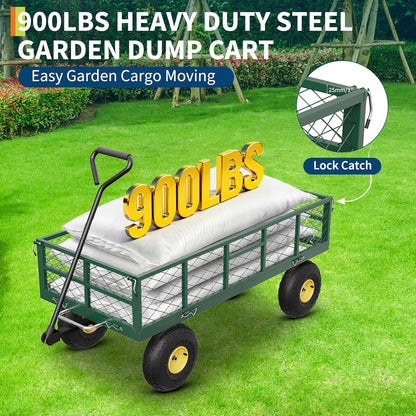 GarveeLife 900 LBS Garden Dump Cart with Removable Sidewalls, Heavy Duty Steel Dump Wagon with 180° Swivel Handle & 10 in Tires, Yard Cart Utility Wheelbarrow for Backyard Farm