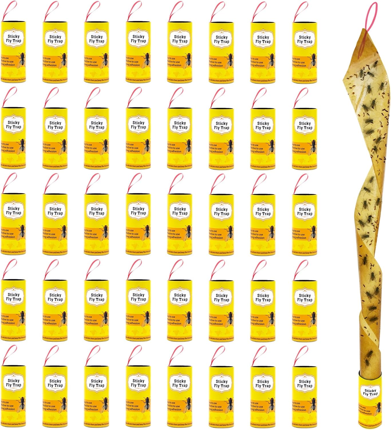 Stingmon 40 Pack Sticky Fly Trap Indoor, Fly Traps Outdoor Hanging, Fruit Fly Trap, Fly Strips Fly Tape Fly Killer Fly Catcher Fly Paper Fly Ribbon, Flying Insect Trap for Bug, Gnat, Insect, Mosquito