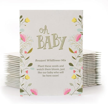 BENTLEY SEED CO. Oh Baby Seed Packets|Girl or Boy Baby Shower Favors for Guests | 25 Wildflower Seed Packets | Pre-Filled | Bouquet Wildflower Mix | Non-GMO Seeds | Gender Neutral | Eco-Friendly Gift