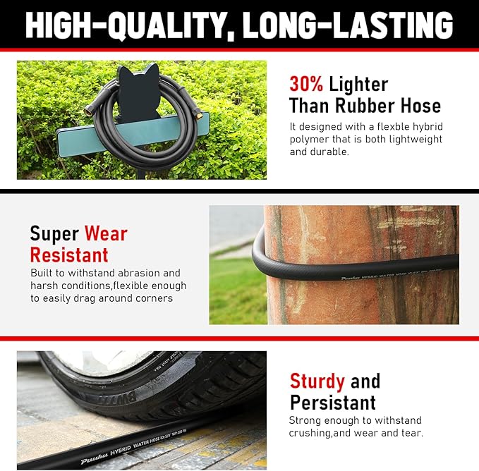 Garden Hose 25ft x 5/8", NON-EXPANDABLE Heavy Duty Premium Flexible Water Hose, No Kink, Leakproof, Lightweight Hybrid Hose with Male to Female Fittings for Household、Backyard