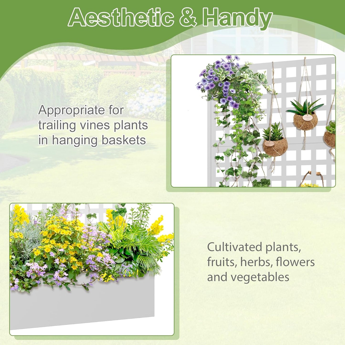 Metal Raised Garden Bed, Trellis Planters Bed with Drainage Holes for Climbing Plants, Vegetables Outdoor Privacy Screen with Planter Box 73"x35"x16", White