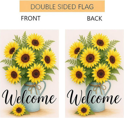 Garden Flags 12x18 Inch Halloween Garden Flag Double-Sided Sunflower Bouquet Welcome Fall Outdoor Yard Sign Porch Lawn Decor Seasonal Autumn Flowers Thanksgiving Decor