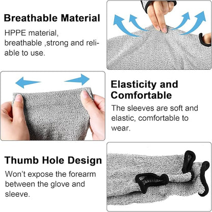 JaGely 8 Pairs Level 5 Cut Resistant Sleeves with Thumb Hole 18 Inches Arm Protection Sleeve Farmer Gardening (Gray)