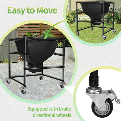 Urban Composting Bag 160L, Layered Harvest Design, Heavy-Duty Casters, All-Metal Frame + Oxford Fabric, Fertilizer Collection, Breathable Lid for Home, Garage, Basement, Kitchen