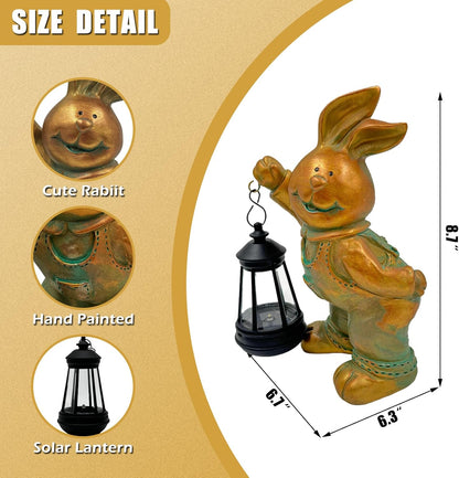 Outdoor Bunny Statue Solar Lantern for Garden Yard Lawn Patio Bronze Rabbit Figurine Decorations Housewarming Halloween Gifts for Mom Grandma Women