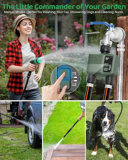 WiFi Water Timer 2 Zone for Garden Hose, 2 Pc Smart Sprinkler Timer with 984ft RF Range, Smart Lawn Watering System Irrigation Controller, APP/Voice Control, Rain Delay, Automatic/Manual Irrigation