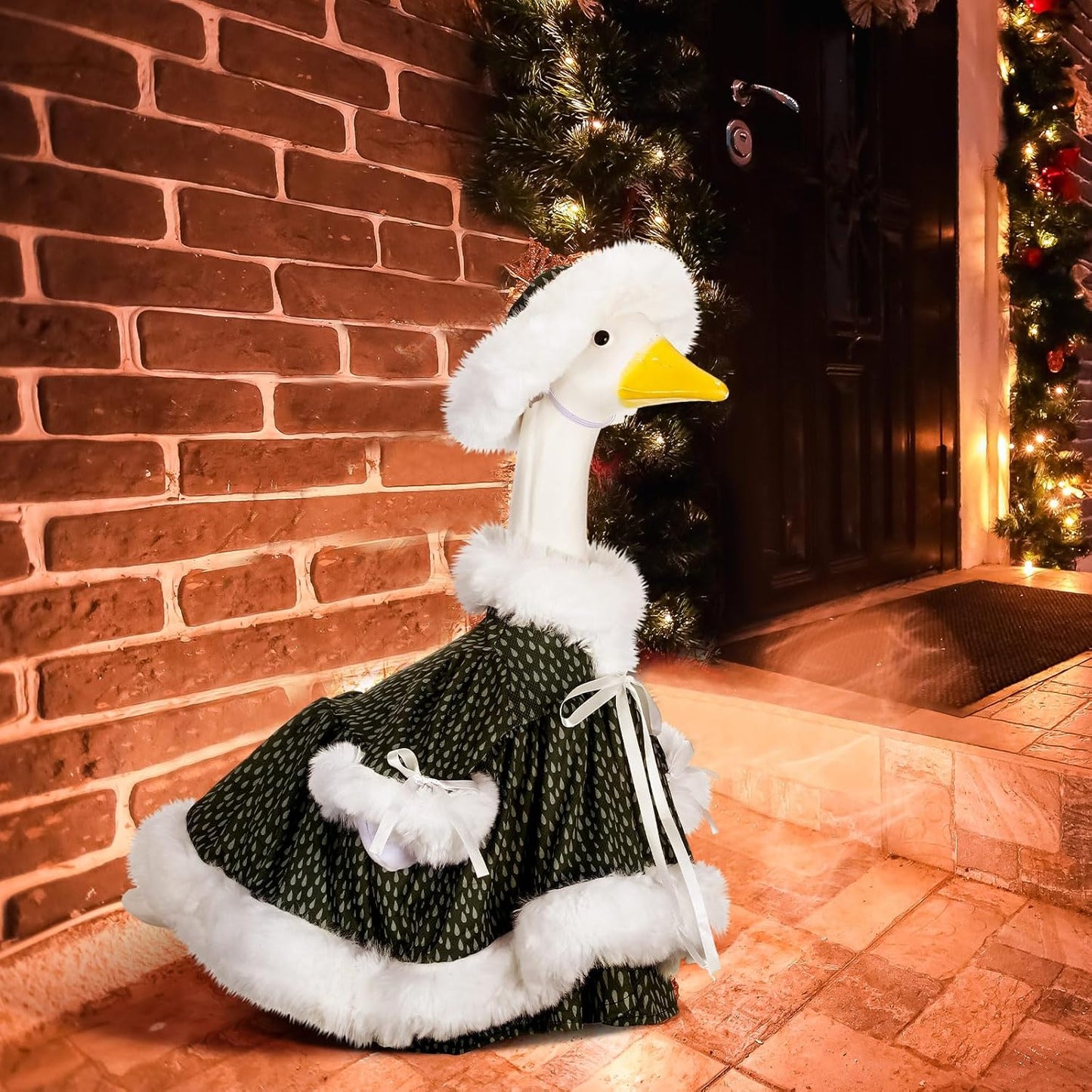 Suzile Winter Christmas Goose Outfit Dresses Clothes for 23" High Cement or Plastic Porch Goose Costume for Yard Lawn Outdoor Garden Patio Statue Xmas Santa Holiday Decor