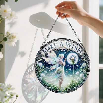 Stained Glass Window Hanging, Pauyadu Fairy Sun Catchers, Stained Glass Suncatcher, Fairy Decor Gifts for Women, Mom, Grandma, Wife, Bestie and Friend - 8 Inch