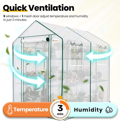 KING BIRD Premium Greenhouse for Outdoors, 84 x 56 x 77 Upgraded PE Cover & Steel Frame Walk in Hot House, w/ Zippered Screen Windows Mesh Door, 3 Tiers 20 Shelves for Outside Garden, White