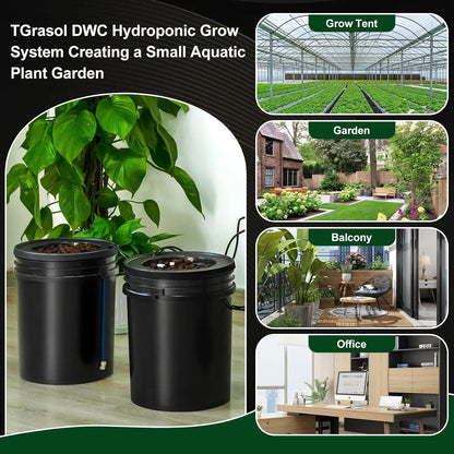 Hydroponics Growing System Kit with Top Drip 5 Gallon 2-Bucket Recirculating DWC Hydroponic System Kit Not Easy to Leak for Growing Plants Indoors and Outdoors (2-Bucket+Top Drip)
