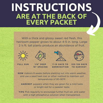 Organic Sweet Pepper Seeds Variety Pack - 6 Individual Packs - 2025 Season - Red, Orange, Yellow, Green and More! for Indoor & Outdoor Planting (Non-GMO, Certified Organic)