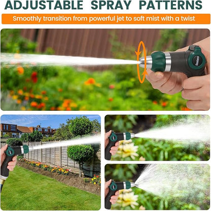 High Pressure Garden Hose Nozzle Sprayer, Heavy-Duty Metal Water Hose Nozzle with Thumb Control & Adjustable Jet for Car Washing, Patio Cleaning, Lawn & Plant Watering
