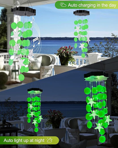 Toodour Solar Wind Chimes for Outside, Shells Light Gifts for Mom Grandma Women Wife Girls, Waterproof Solar Outdoor Decorative Mobile Light for Holiday Garden Porch Yard Outdoor Decor (Green)