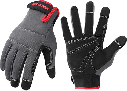 DULFINE Flex Grip Mechanic Work Gloves for Men,Black and Red Utility Safety Working Gloves Touch Screen,Excellent Grip,Ideal for Working on Cars and Outdoor Jobs(Medium)