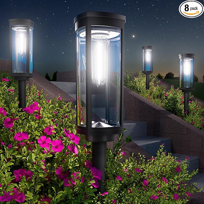 Bright Solar Pathway Lights Outdoor, 8 Pack Solar Garden Lights for Outside Waterproof IP65, Auto On/Off Outdoor Light for Yard Garden Lawn Walkway Driveway Landscape Lighting