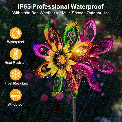 Solar Wind Spinners Outdoor with Lights Sunflower Garden Outdoor Decor Yard Lawn Art Decor for Patio Kinetic Windmills Unique Gifts for Friends and Family 60.63'' H x 13.38'' Dia 360° Rotation