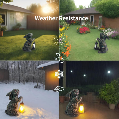 Solar Garden Outdoor Decor Bunny Statues,Figurine Decorations Rabbit for Yard Patio Lawn Balcony Ornament, Home Houses Holiday Lighting, Unique Housewarming Gifts for Mom Grandma Women Wife Sister