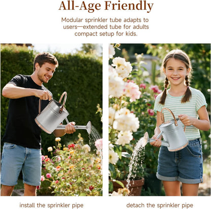 1 Gallon Galvalume Metal Watering Can with Solid Brass Sprout, Handle & Base Trim - Genuine Forged Copper Joints for Indoor/Outdoor Plants, Garden, Balcony for Kids and Adults (Stardust & Vermilion)