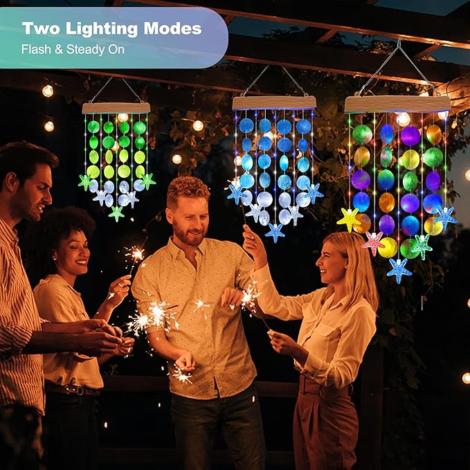 Toodour Solar Wind Chimes for Outside, Birthday Gifts for Women Mom Grandma, Waterproof 2 Modes Shells Solar Powered Outdoor Lights for Patio Holiday Garden Porch Yard Outdoor Decor - Multicolor