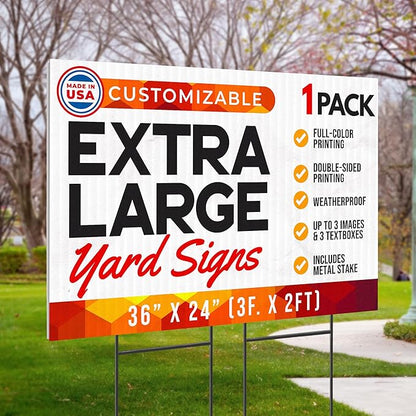 36"x24" Custom Yard Signs with Stakes Personalized Yard Signs with Full Color Print and Text Large Custom Outdoor Signs, for Business (1)