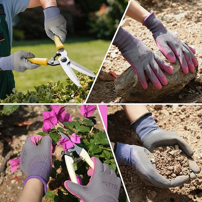 Gardening Gloves for Women, 3 Pairs Garden Gloves with Rubber Coating – for Weeding, Digging, Raking, Pruning Breathable Working Gloves（Small/7）
