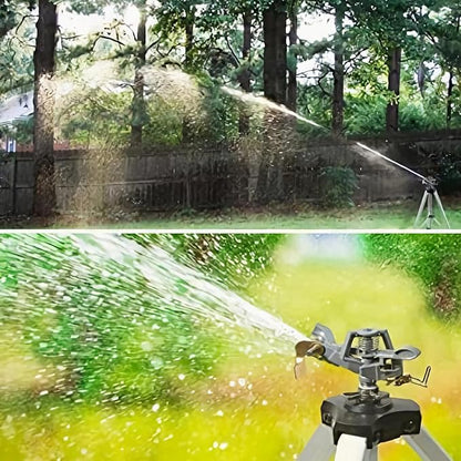 YAMATIC Impact Sprinkler on Adjustable Tripod Base, 360 Degree Large Area, Heavy Duty Adjustable Pulsator Sprinkler for Lawn, Yard and Grass Irrigation, Spray up to 20-90ft(Zinc Head)