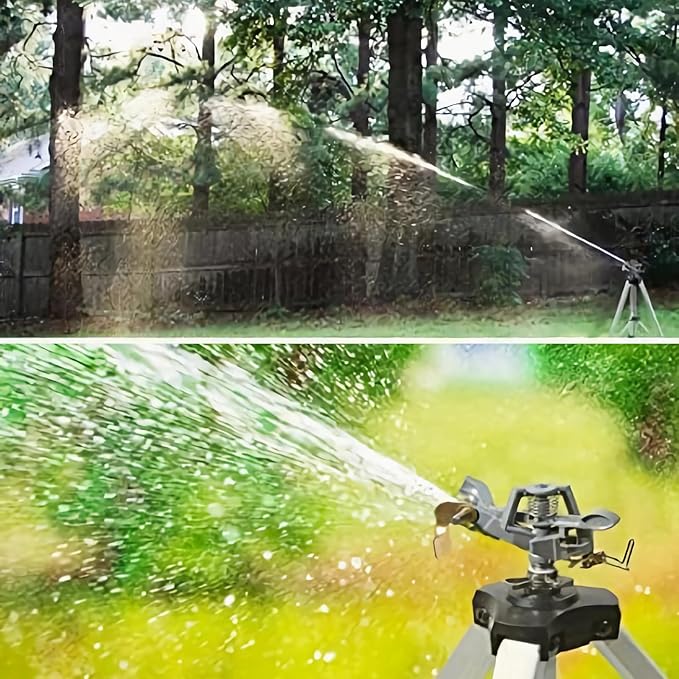 YAMATIC 2 Pcs Impact Sprinkler on Adjustable Tripod Base, 360 Degree Large Area, Heavy Duty Adjustable Pulsator Sprinkler for Lawn, Yard and Grass Irrigation, Spray up to 20-90ft