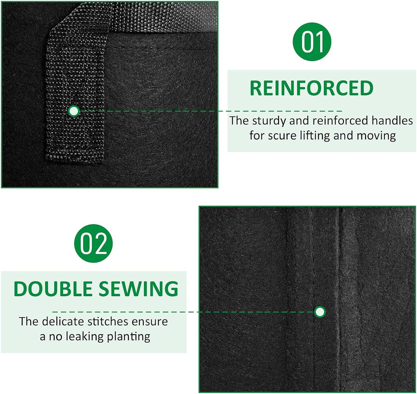 NYONG 12-Pack 20 Gallon Thickened Non-Woven Grow Bags, Aeration Fabric Pots with Handles（Black）